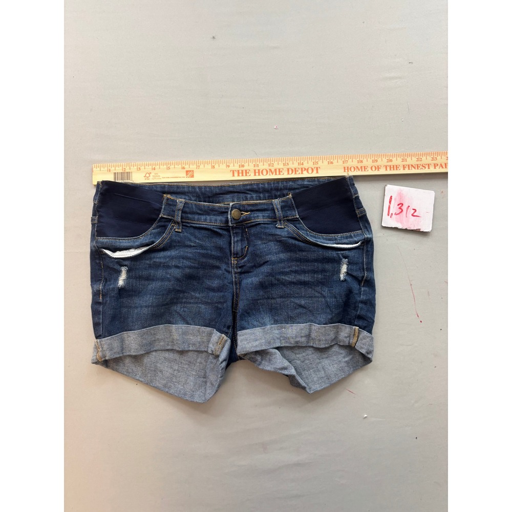 Indigo Blue Maternity Jean Shorts Dark Wash Distressed Cuffed Denim Size M